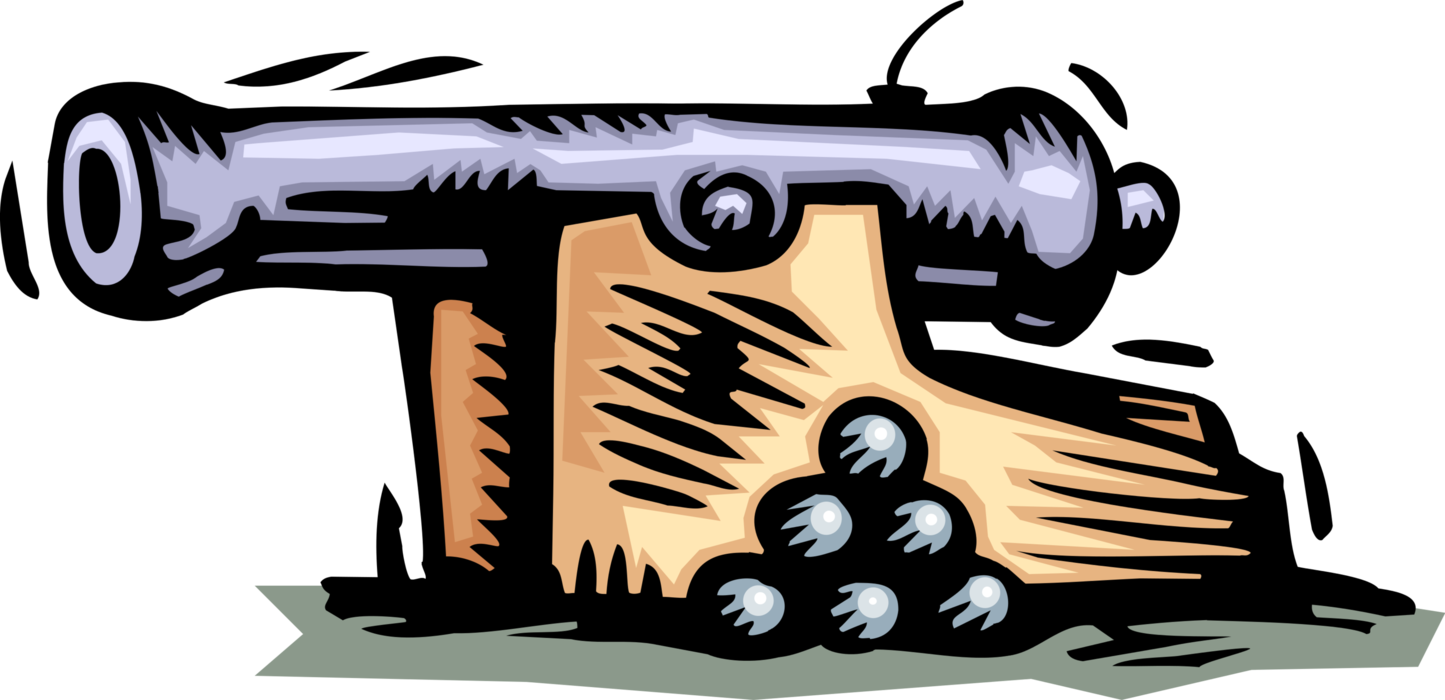 Vector Illustration of Cannon Artillery Weapon with Supply of Cannon Balls