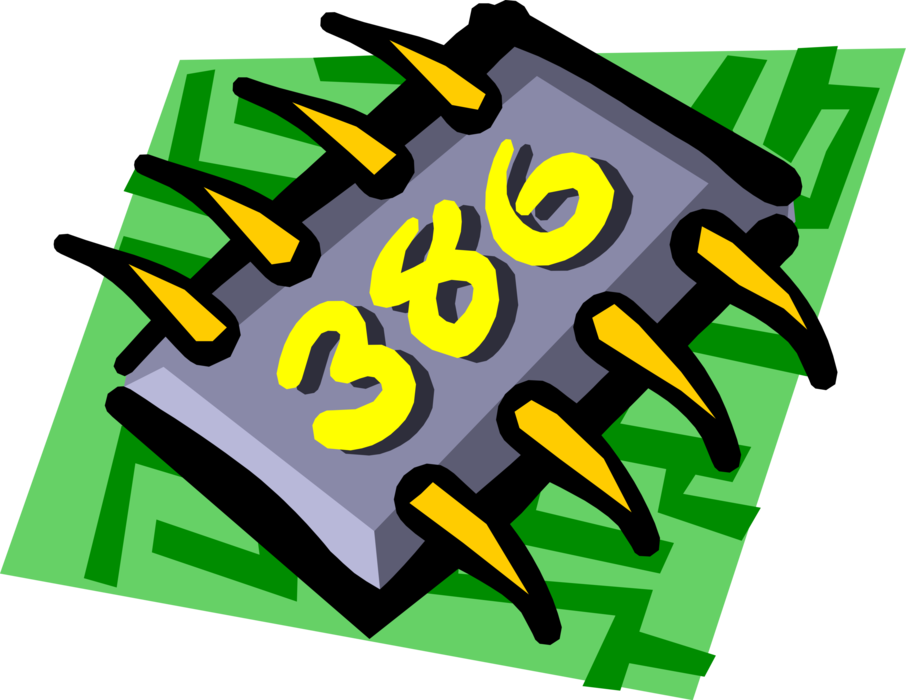 Vector Illustration of Computer 386 Chip Integrated Circuit Electronic Component