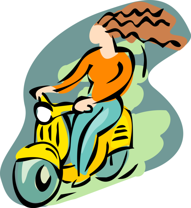 Vector Illustration of Rider with Motor Scooter Motorcycle with Step-Through Frame