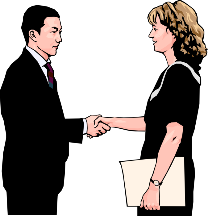 Vector Illustration of Professional Sales Associate Client Introduction with Handshake Greeting