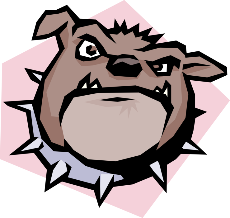 Vector Illustration of Cartoon Bulldog with Spiked Collar