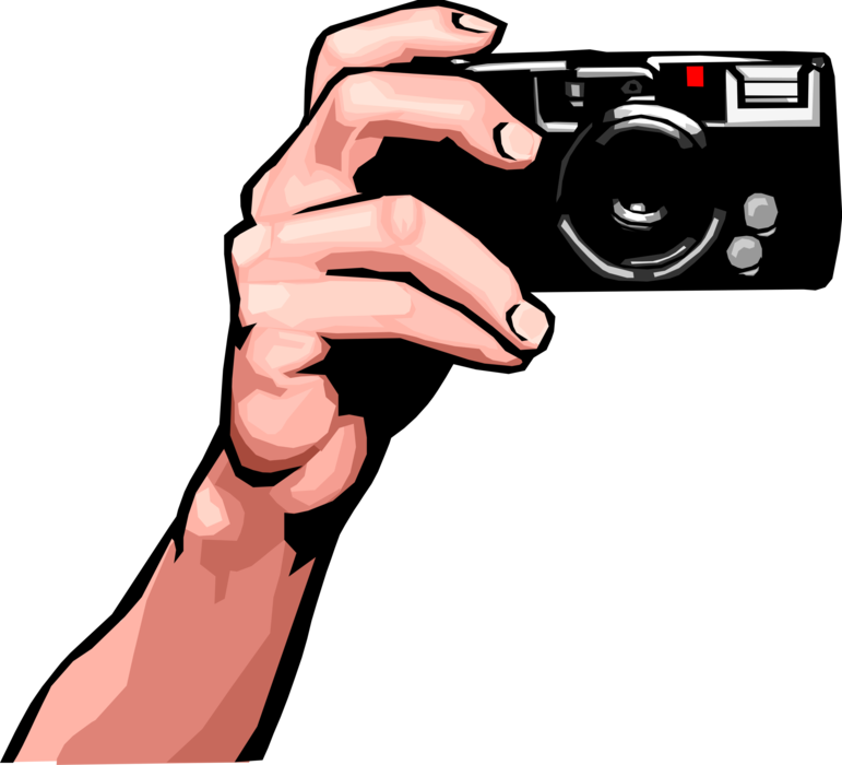 Vector Illustration of Hand Holds Digital Photography Camera