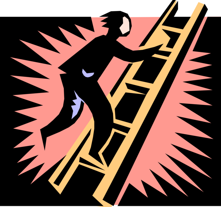 Vector Illustration of Businessman Climbing Ladder to Success