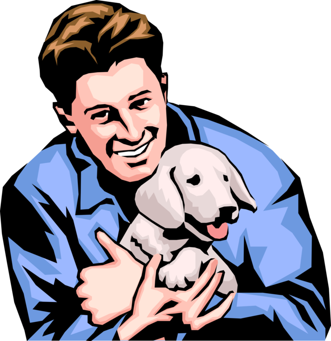 Vector Illustration of Man with Pet Puppy Dog