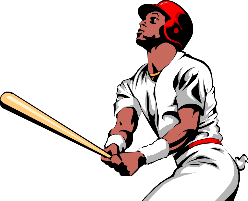 Vector Illustration of American Pastime Sport of Baseball Batter Swings and Hits the Ball… It's Home Run!