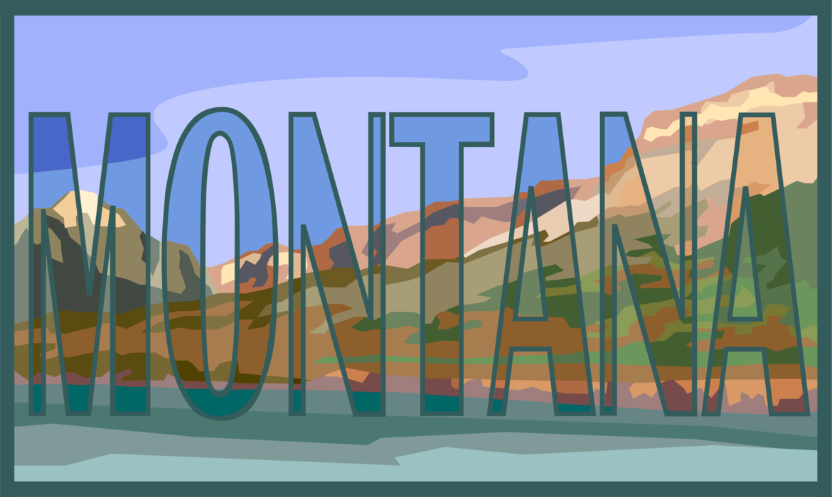 Vector Illustration of Montana Postcard Design with Scenic Mountain Vista