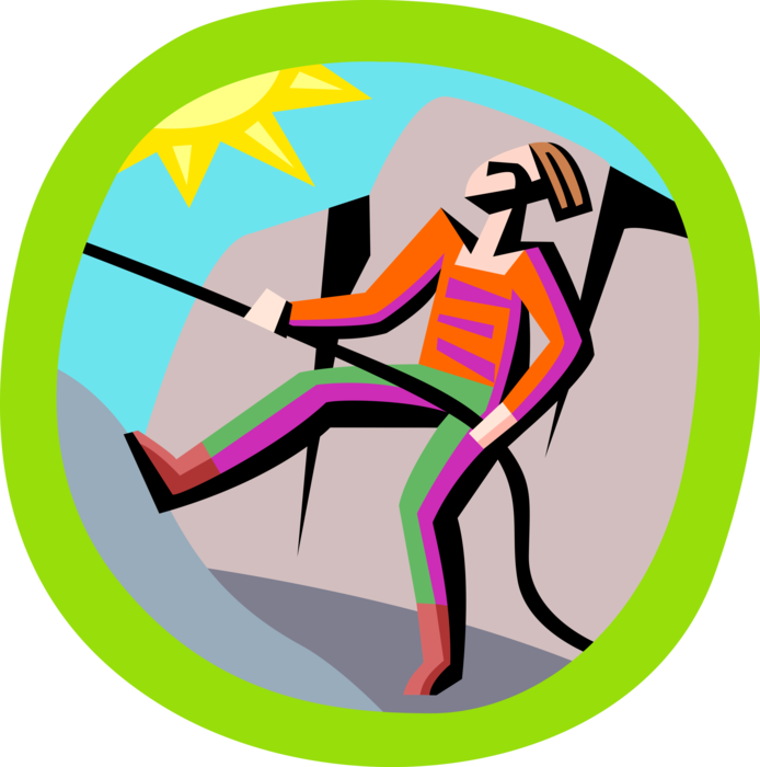 Vector Illustration of Mountaineering Rock Climber Climbing with Rope
