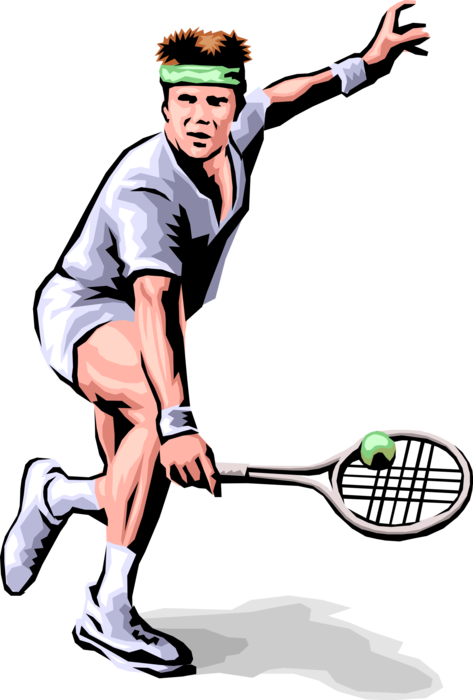 Vector Illustration of Tennis Player with Racket or Racquet Backhands the Ball
