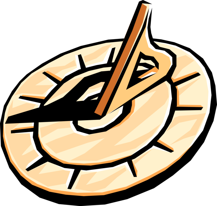 Vector Illustration of Sundial Instrument Indicates Time of Day Based on Position of Sun