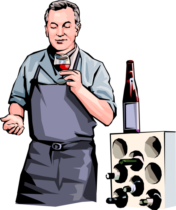 Vector Illustration of Winemaker or Vintner Samples Wine Quality During Winemaking or Vinification