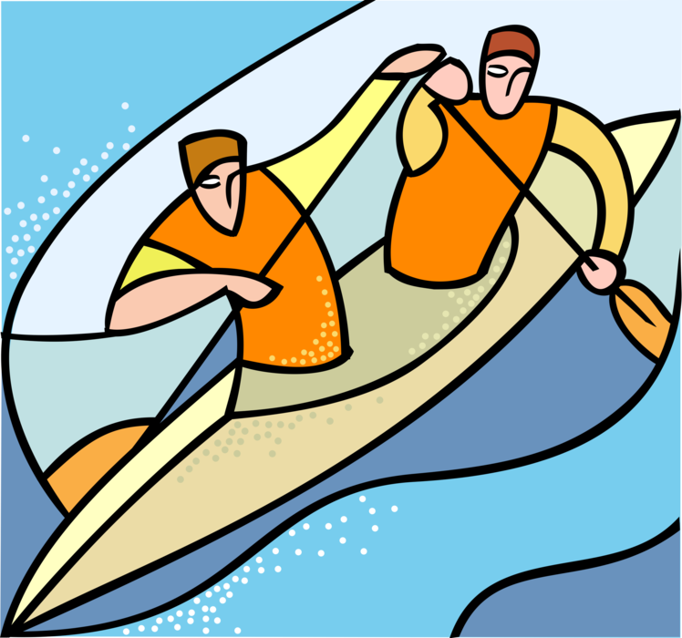 Vector Illustration of Two Kayakers in Kayak Kayaking with Paddles on Water
