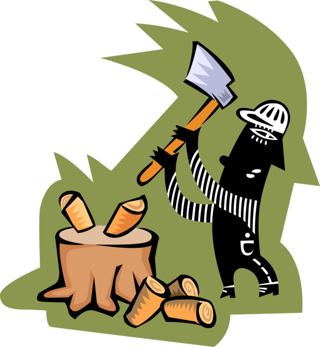 Vector Illustration of Lumberjack Splitting or Chopping Wood with Axe
