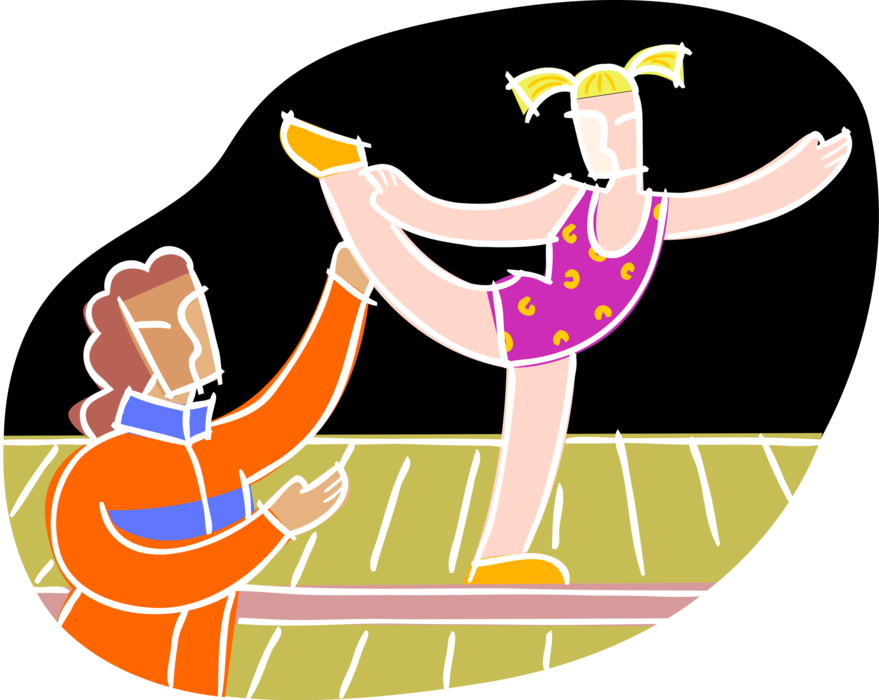 Vector Illustration of Gymnast Gets Instruction on Balance Beam from Gymnastics Coach