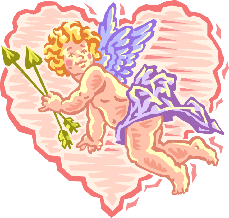 Vector Illustration of Cupid God of Desire and Erotic Love with Arrows in Valentine Heart