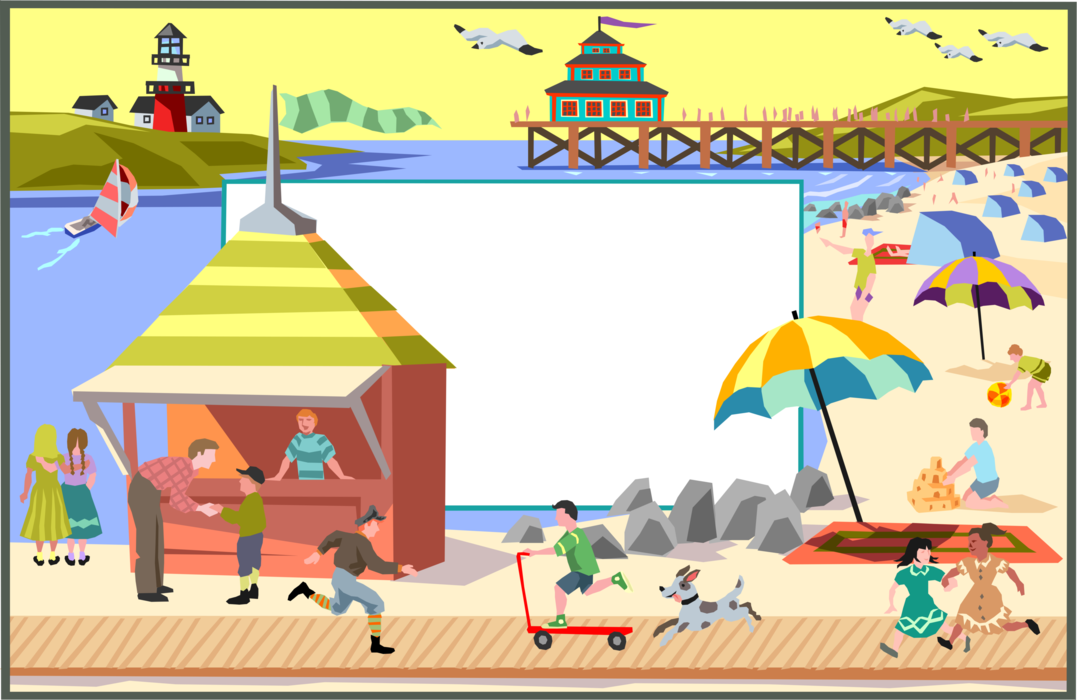 Vector Illustration of Summer Day at the Beach Background Frame with Seaside and Ocean