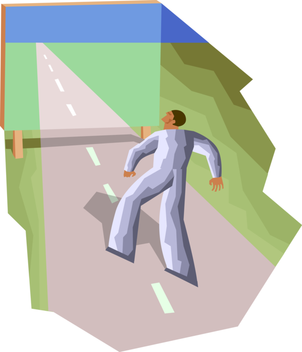 Vector Illustration of Human Figure Walking Down Road Faces False Image Obstacle
