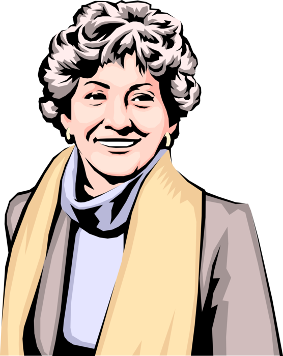 Vector Illustration of Businesswoman Smiles Effusively Expressing Geelings of Gratitude, Pleasure, Approval