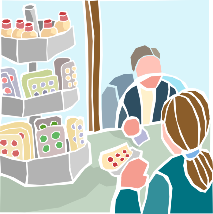 Vector Illustration of Retail Purchase Exchanging Money for Goods