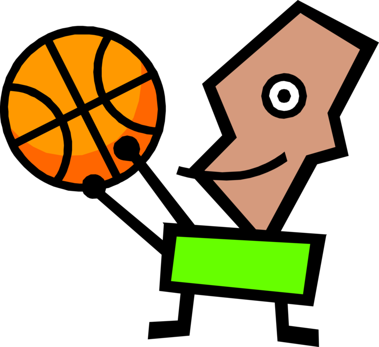 Vector Illustration of Modern Art Kid Plays Basketball