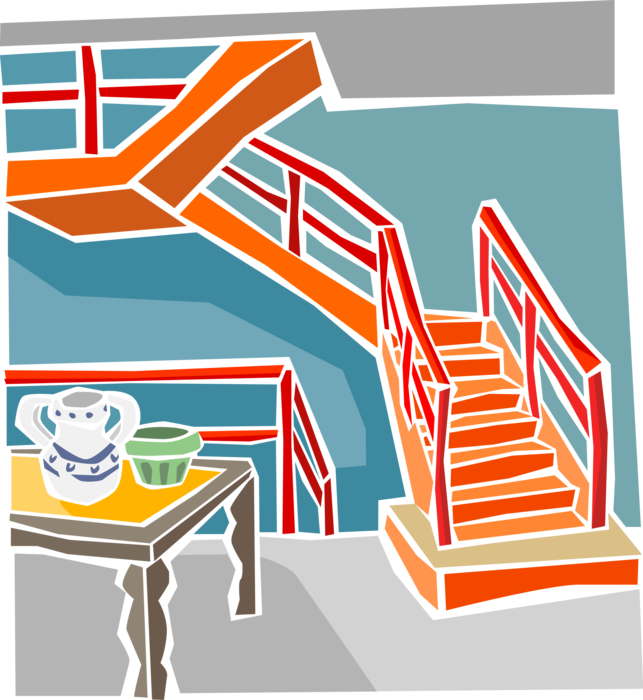 Vector Illustration of Living Room with Staircase Stairs