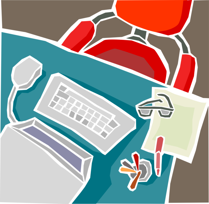 Vector Illustration of Office Desk Computer Workstation with Chair