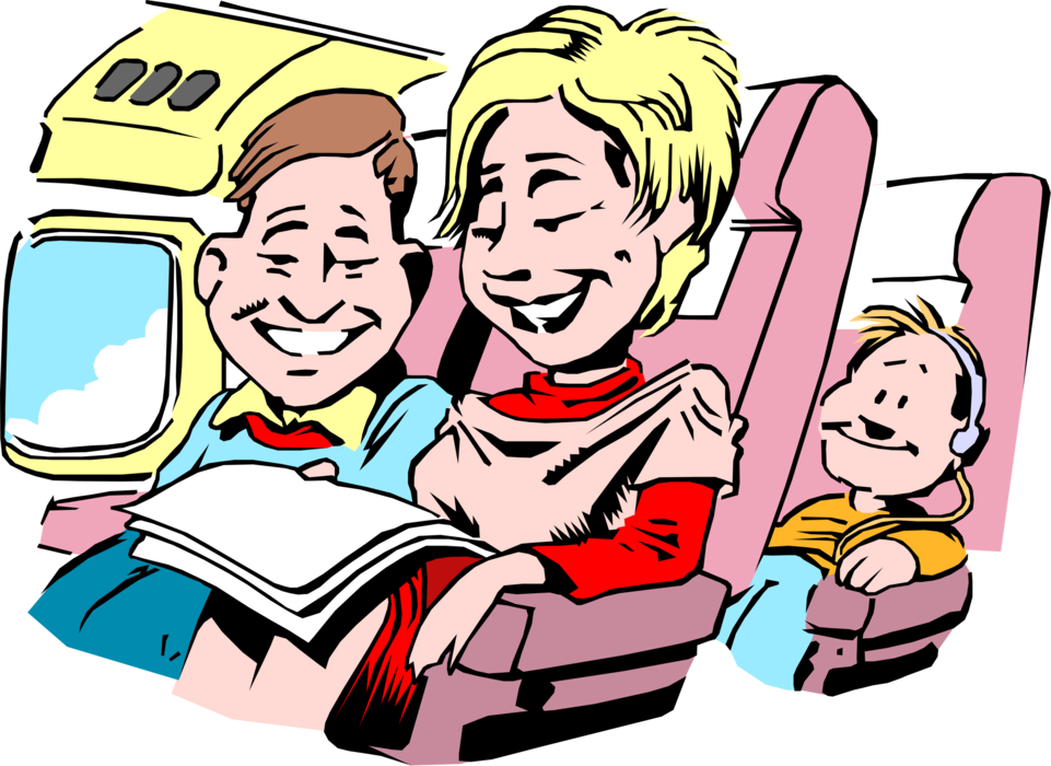 Vector Illustration of Family Vacation Travel Holiday Flight on Airplane