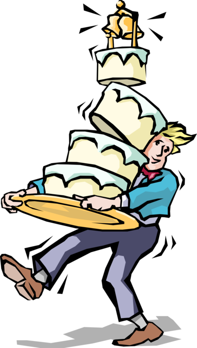 Vector Illustration of Baker Delivers Wedding Cake and Takes Spill