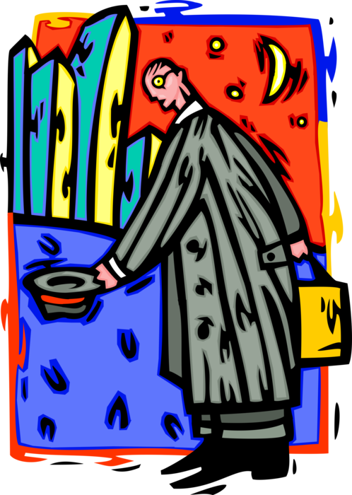 Vector Illustration of Destitute Homeless Man Looking for Handout