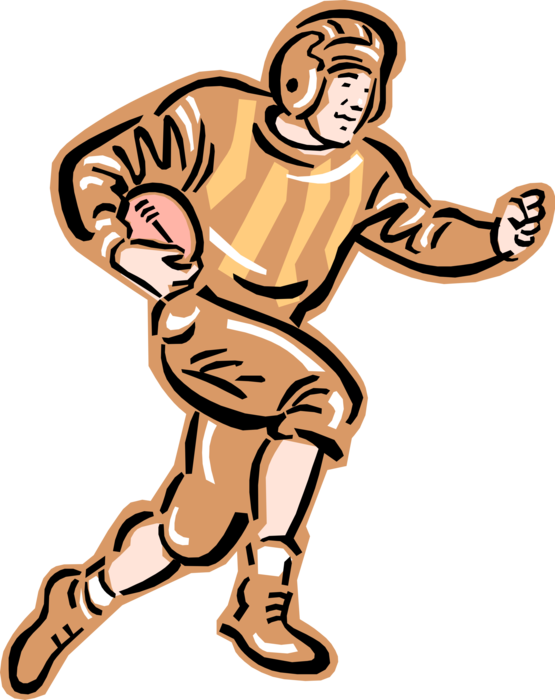 Vector Illustration of 1950's Vintage Style Old-Fashioned Grid Iron Football Player Avoids Tackle