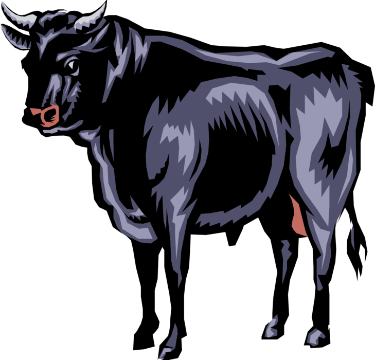 Vector Illustration of Farm Agriculture Livestock Black Bull with Horns