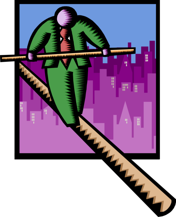 Vector Illustration of Precarious Tightrope Balance