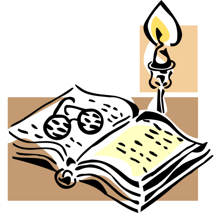 Vector Illustration of Book, Candle and Reading Glasses Eyeglasses