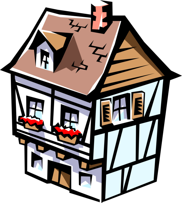 Vector Illustration of European Style House Residence Dwelling