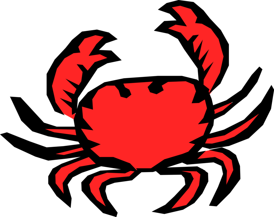 Vector Illustration of Decapod Marine Crustacean Crab with Claws