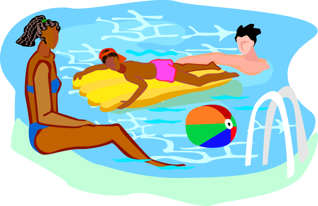 Vector Illustration of Hot Summer Day Swimming in Pool with Inflatable Toys