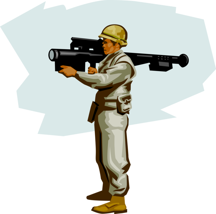 Vector Illustration of US Soldier with Shoulder-Launched Missile System
