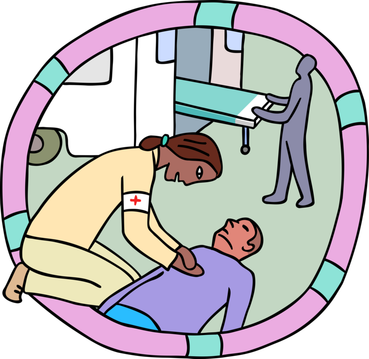 Vector Illustration of Patient Receives Cardiopulmonary Resuscitation CPR from Emergency Paramedic