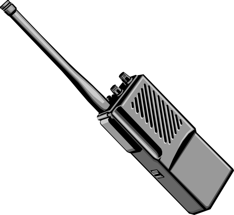 Vector Illustration of Walkie-Talkie Hand-Held Portable Two-Way Radio Transceiver with Push-to-Talk Communications