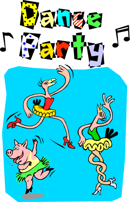 Vector Illustration of Ballerina Long-Legged Birds and Drunken Pig Dance Party