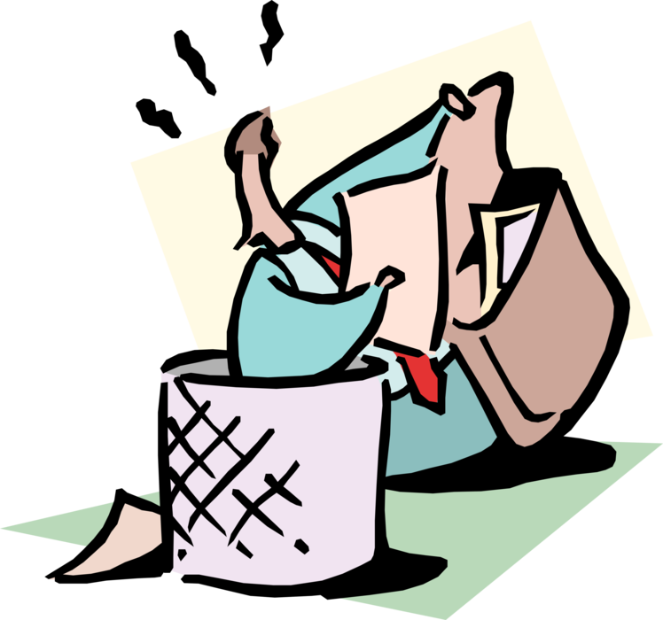 Vector Illustration of Businessman Recovering Discarded Documents from Trash