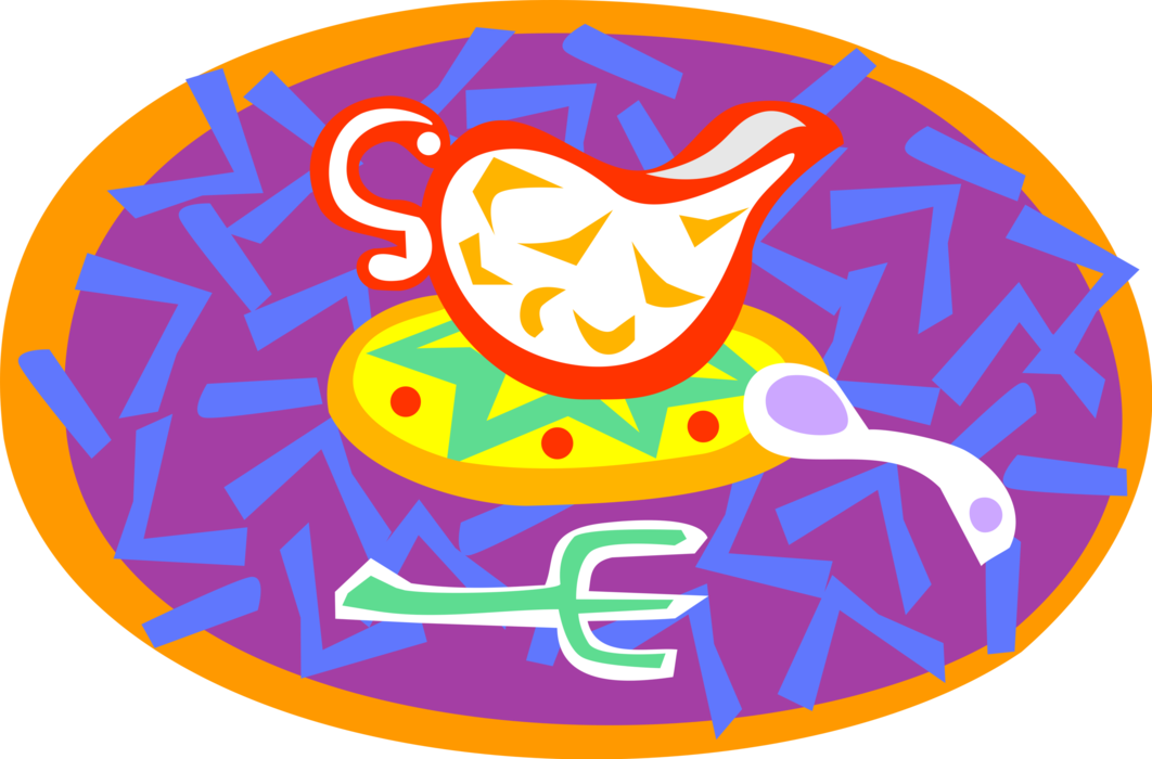 Vector Illustration of Gravy Boat Saucière Sauce Boat with Ladle Serving Spoon