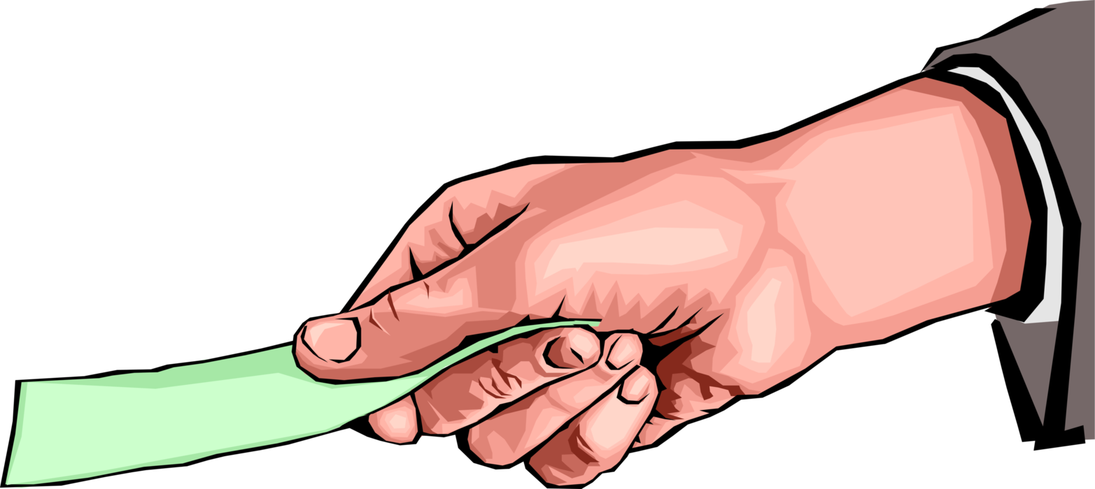 Vector Illustration of Hand Receiving or Giving Currency Money Dollar Bill