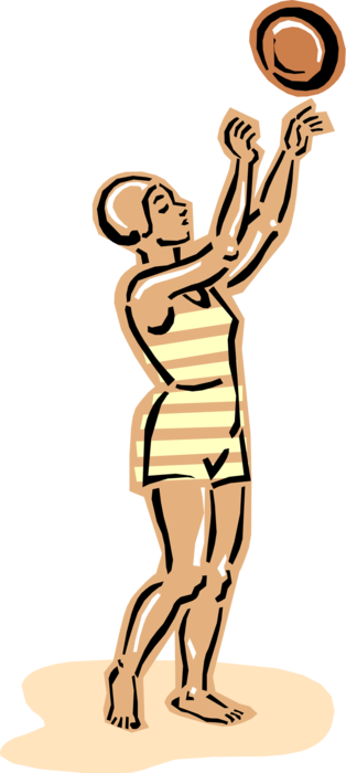 Vector Illustration of 1950's Vintage Style Beach Volleyball Player with Ball