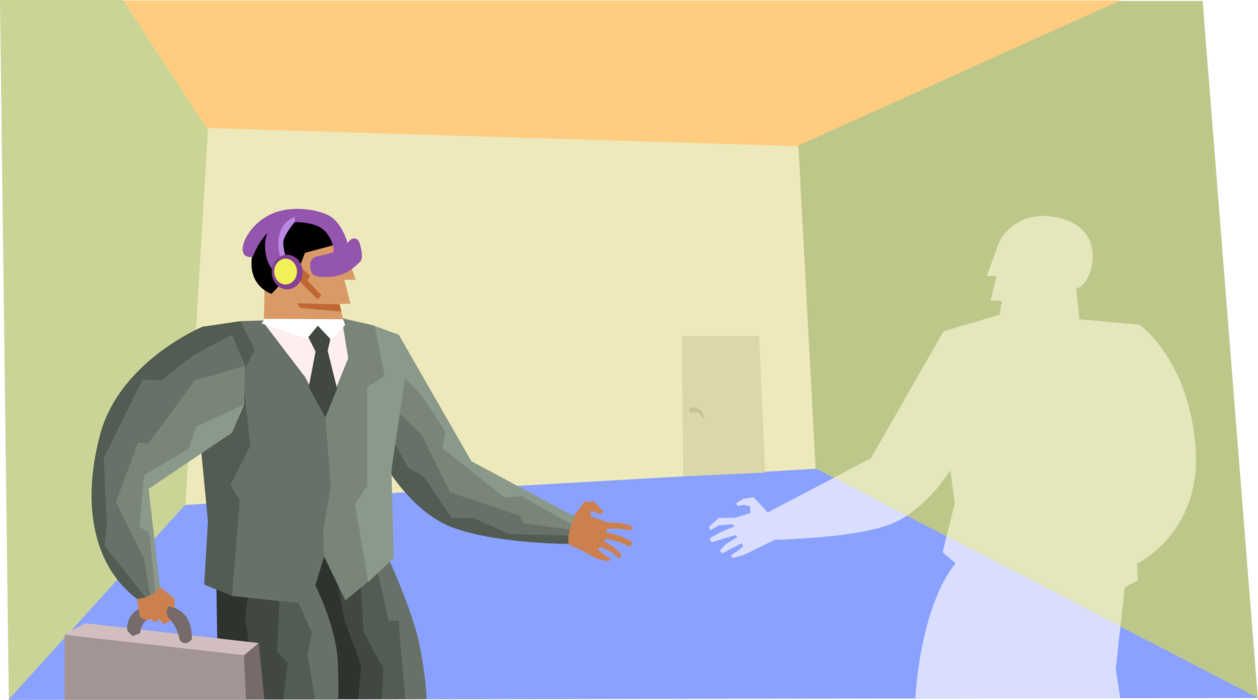 Vector Illustration of Businessman Shaking Hands with Invisible Partner