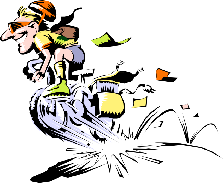 Vector Illustration of Mountain Bike Bicycle Rider Riding Full Out