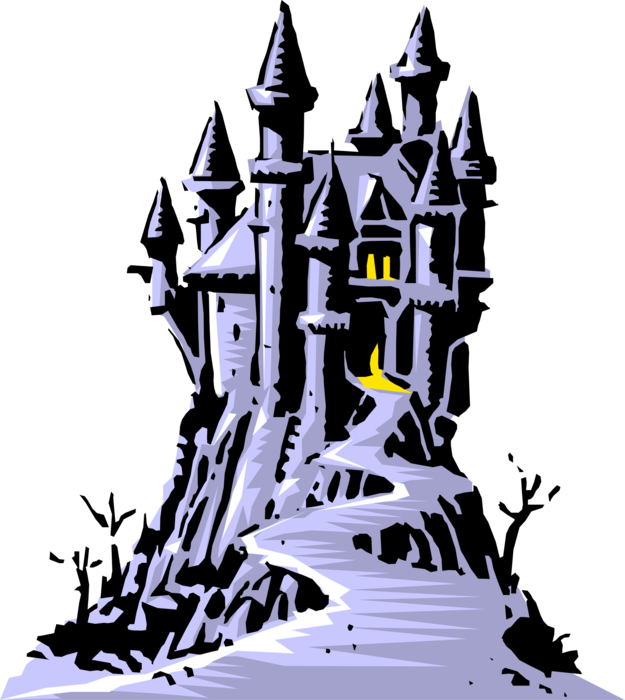 Vector Illustration of Medieval Scary Haunted Dracula Castle