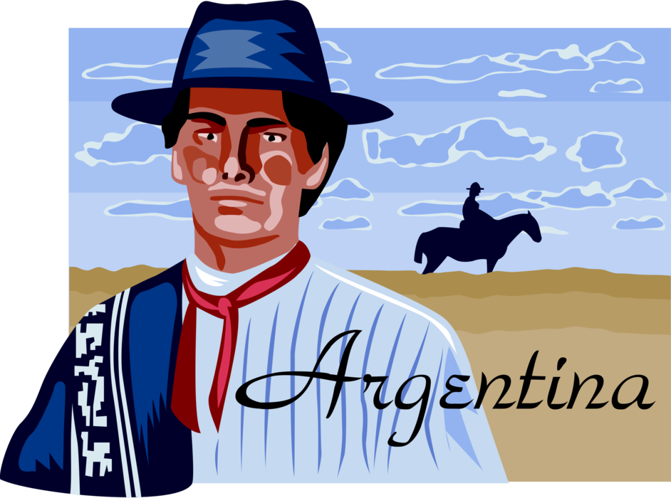 Vector Illustration of Argentina Postcard Design with Traditional Dress and Man on Horse