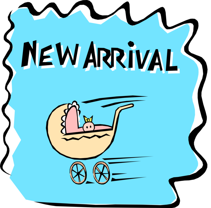 Vector Illustration of New Arrival Newborn Infant Baby in Carriage