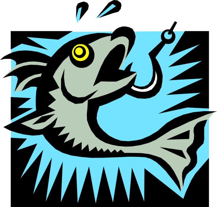 Vector Illustration of Fish Hooked with Fish Hook