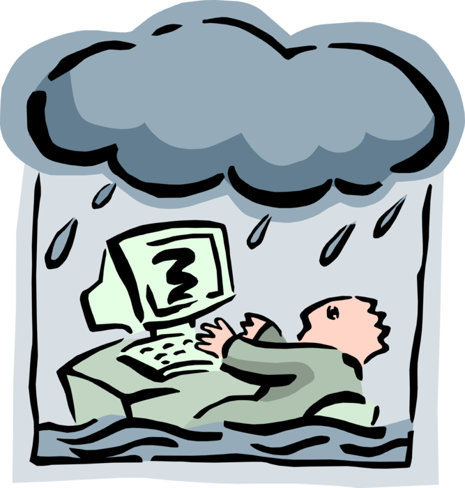 Vector Illustration of Office Worker Caught in Rainstorm Threatening Tornado